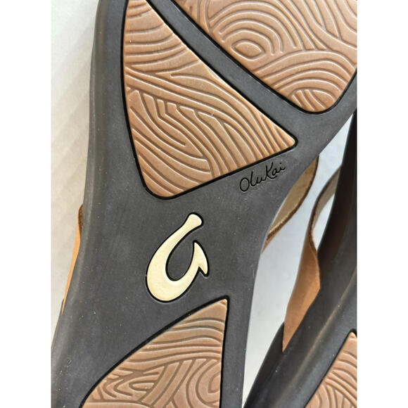 Olukai Ho'opio Flip Flops Women's 6/36 Brown Leather Thong Sandals Slip On Flats - Picture 9 of 15